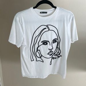 Zara abstract white t shirt
